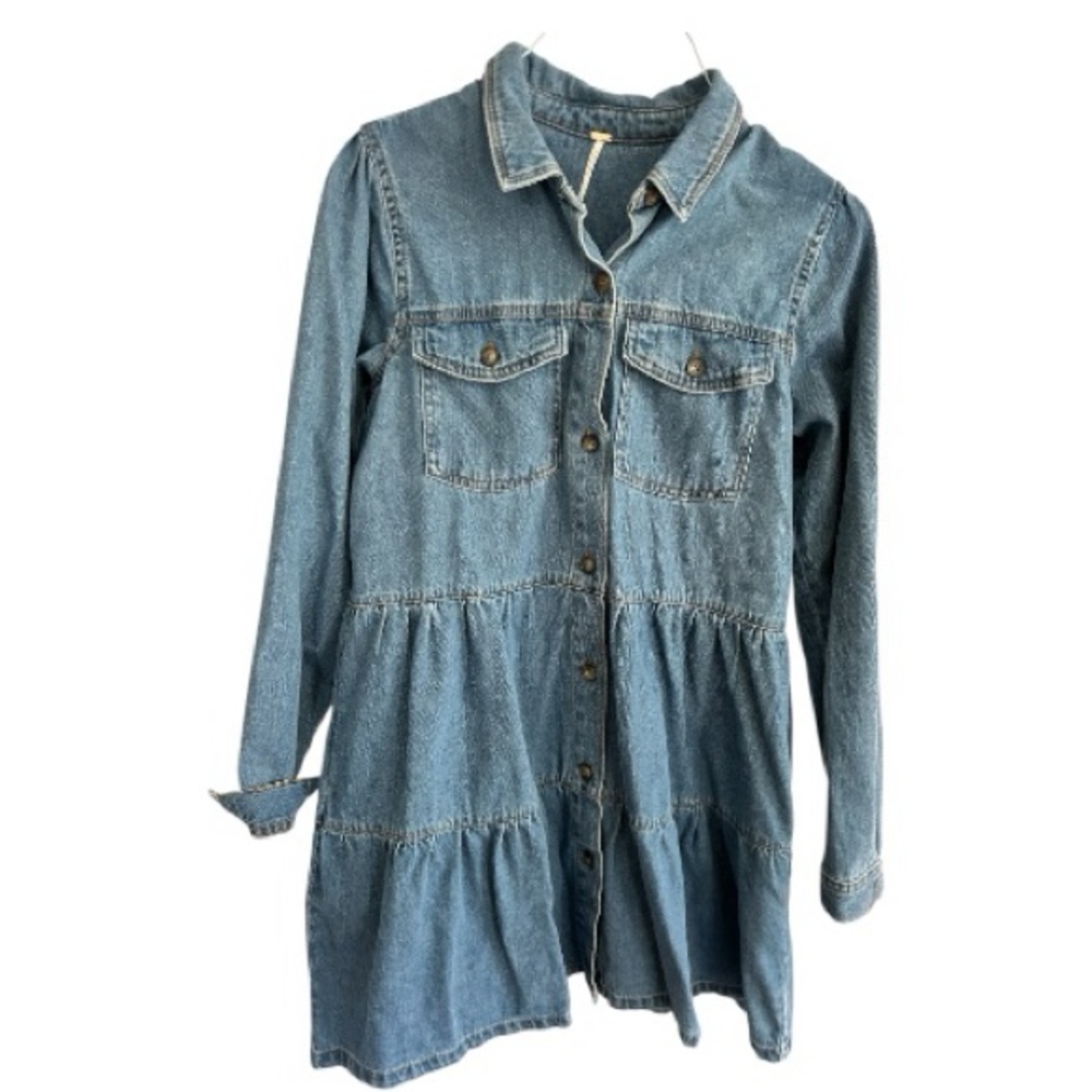NWT Free People Nicole Denim Shirt Dress Women's M Indigo - Picture 3 of 4